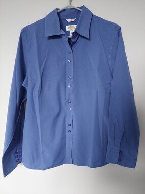 Talbots Women's Sz 14 French Blue shirt Cotton Stretch wrinkle resistance